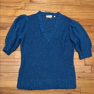 Ann Mashburn Hand Knit Blue V-Neck Women's Sweater